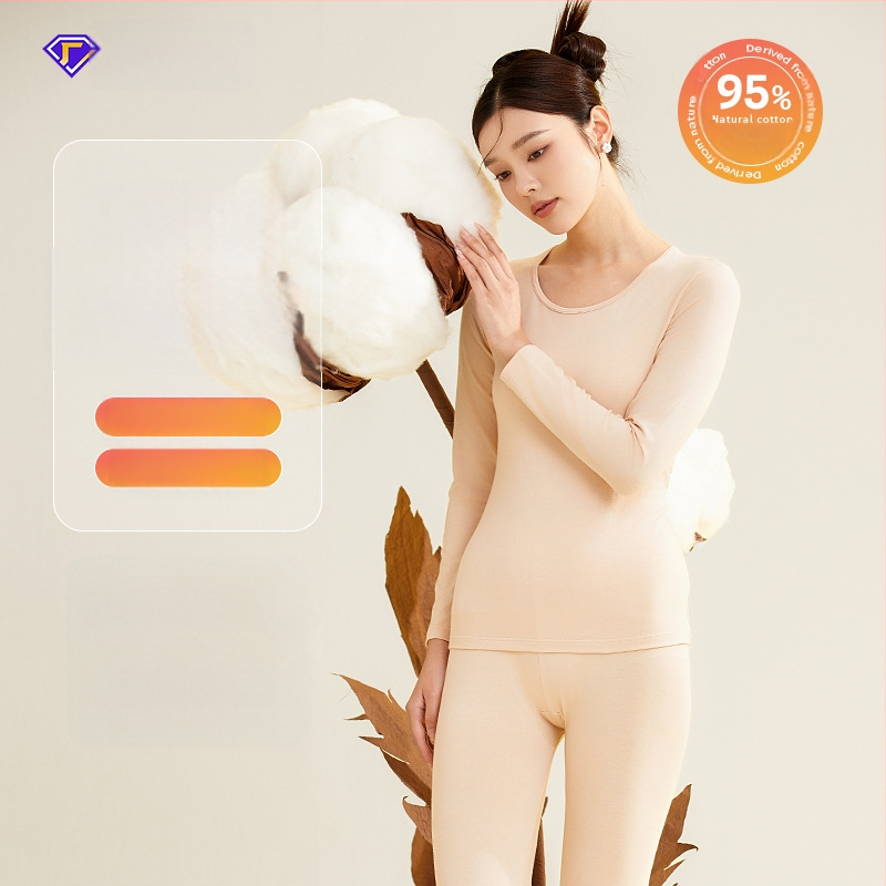 Moterų terminis komplektas iš 95% medvilnės, antibakterinis, apvali kaklo, megztinis viršuje