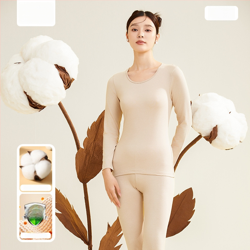 Moterų terminis komplektas iš 95% medvilnės, antibakterinis, apvali kaklo, megztinis viršuje