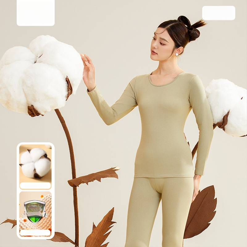 Moterų terminis komplektas iš 95% medvilnės, antibakterinis, apvali kaklo, megztinis viršuje