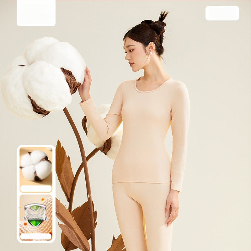 Moterų terminis komplektas iš 95% medvilnės, antibakterinis, apvali kaklo, megztinis viršuje