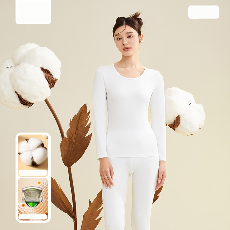 Moterų terminis komplektas iš 95% medvilnės, antibakterinis, apvali kaklo, megztinis viršuje