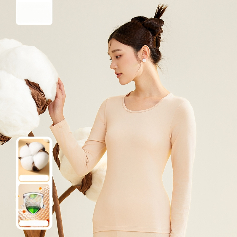 Moterų terminis komplektas iš 95% medvilnės, antibakterinis, apvali kaklo, megztinis viršuje