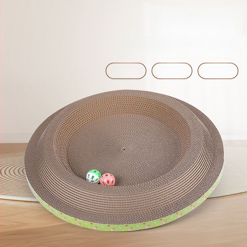 Divpusēja kaķu skrāpēšanas dēlis un guļvietas rotaļa, bieza B-flauta kartons, mīļš stils, iepakojumā 23–30 gab.