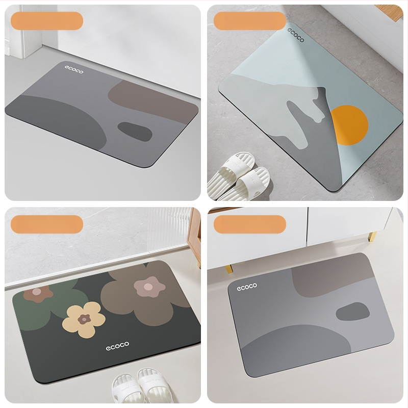 Vannitoa diatomiidist matt – imav, libisemiskindel, kiire kuivamine; ruudukujuline kuju, muster: lilled; sobib vannituppa ja sisenemisele