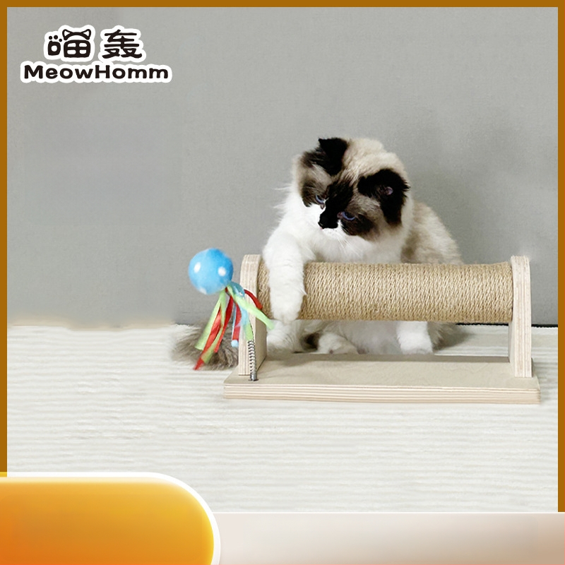 Medinis kačių įbrėžimų stulpas, 18 mm beržo daugiasluoksė plokštė, tinkamas didelėms katėms, atsparus įbrėžimams su kanapės virve, saugus ir nenuodingas