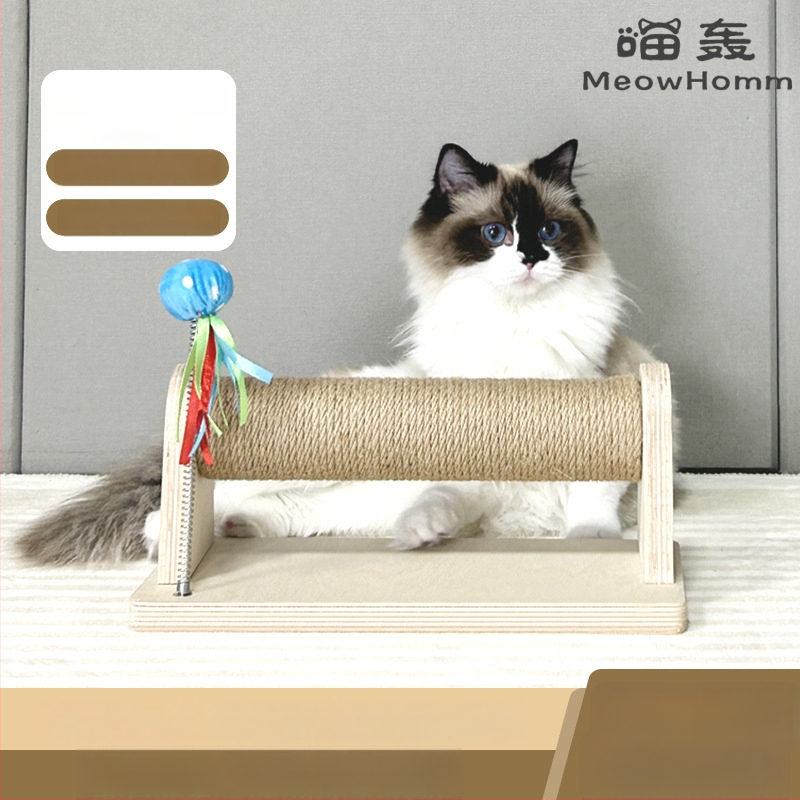 Medinis kačių įbrėžimų stulpas, 18 mm beržo daugiasluoksė plokštė, tinkamas didelėms katėms, atsparus įbrėžimams su kanapės virve, saugus ir nenuodingas