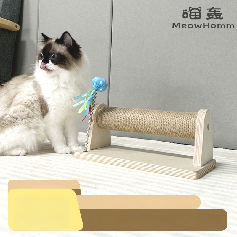 Medinis kačių įbrėžimų stulpas, 18 mm beržo daugiasluoksė plokštė, tinkamas didelėms katėms, atsparus įbrėžimams su kanapės virve, saugus ir nenuodingas