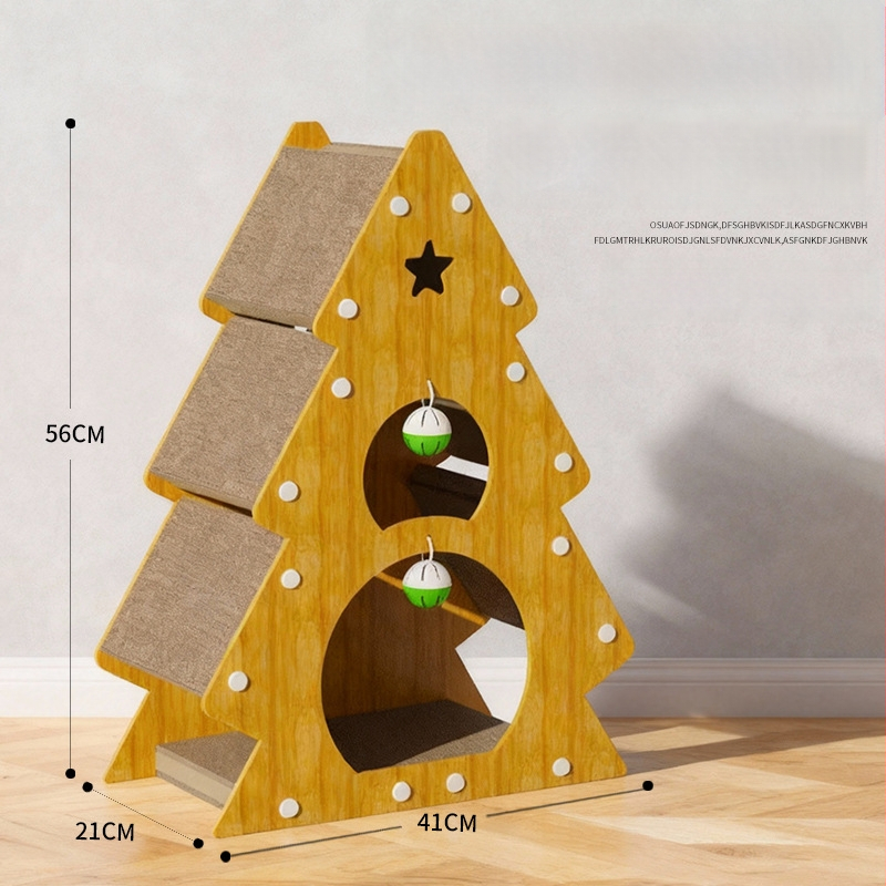 Ziemassvētku kaķu skrāpēšanas koks, kaķu rotaļlieta no viļņota kartona, nodilumizturīga, nes atstāj drupu, piemērots visām sezonām