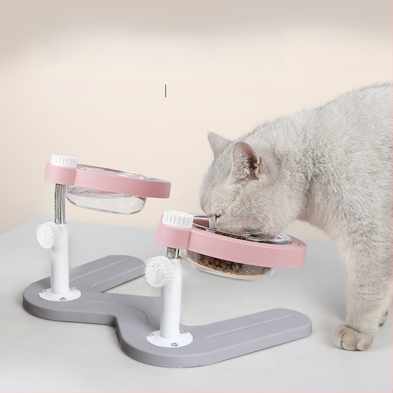 Paceltā dubultā kaķu ēdiena bļoda ar slīpu muti un kakla aizsardzību — materiāls ABS+metāls+stikls, zīmols Midali, izcelsme Zhejiang