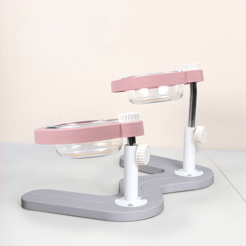 Paceltā dubultā kaķu ēdiena bļoda ar slīpu muti un kakla aizsardzību — materiāls ABS+metāls+stikls, zīmols Midali, izcelsme Zhejiang