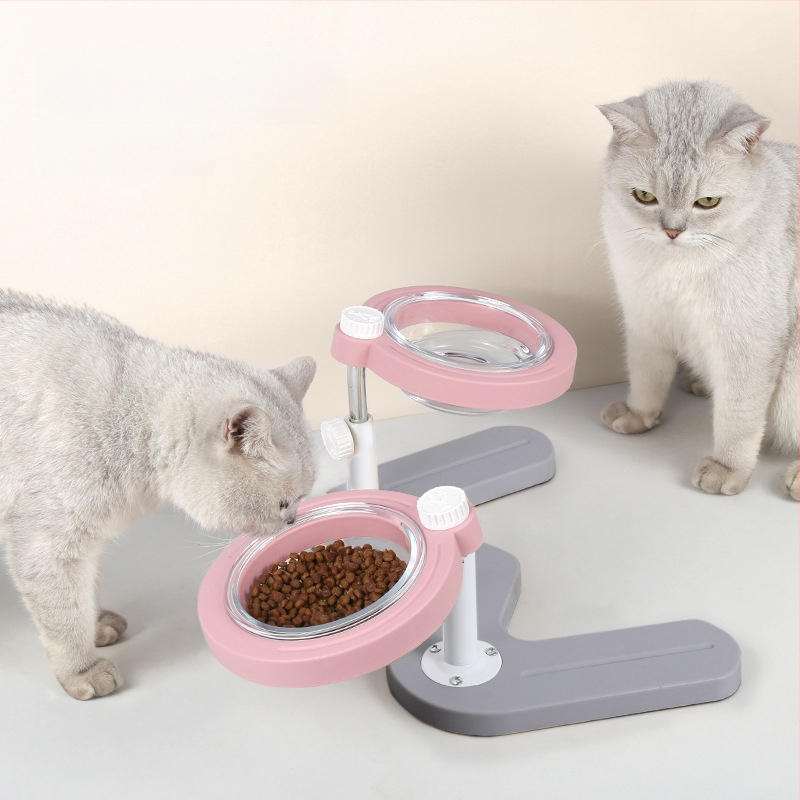 Paceltā dubultā kaķu ēdiena bļoda ar slīpu muti un kakla aizsardzību — materiāls ABS+metāls+stikls, zīmols Midali, izcelsme Zhejiang