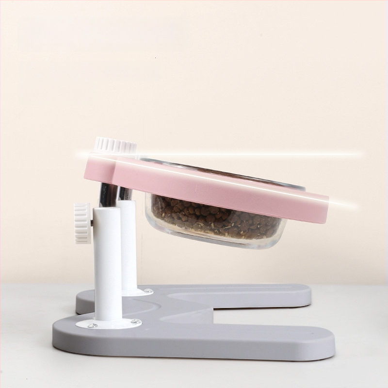 Paceltā dubultā kaķu ēdiena bļoda ar slīpu muti un kakla aizsardzību — materiāls ABS+metāls+stikls, zīmols Midali, izcelsme Zhejiang