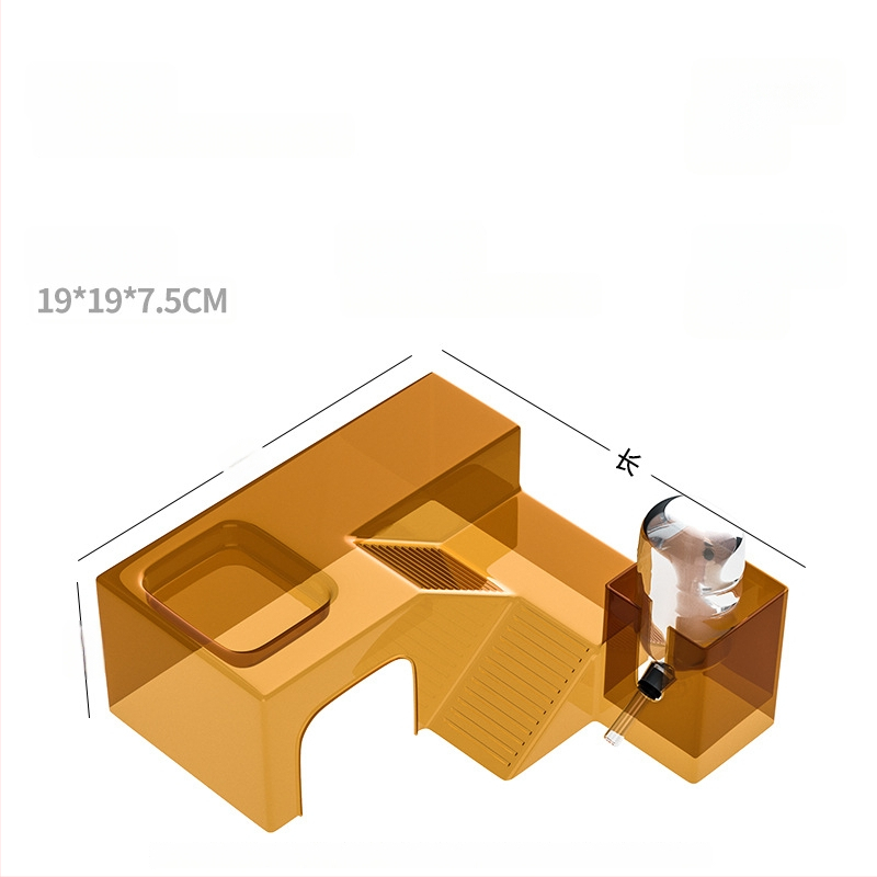 Hamsterių buveinė su panoraminiu skaidriu lizdu, taku ir vila; įskaičiuota vandens buteliukas ir maisto dubuo — Plastmasė, Prekės ženklas Silly Darling