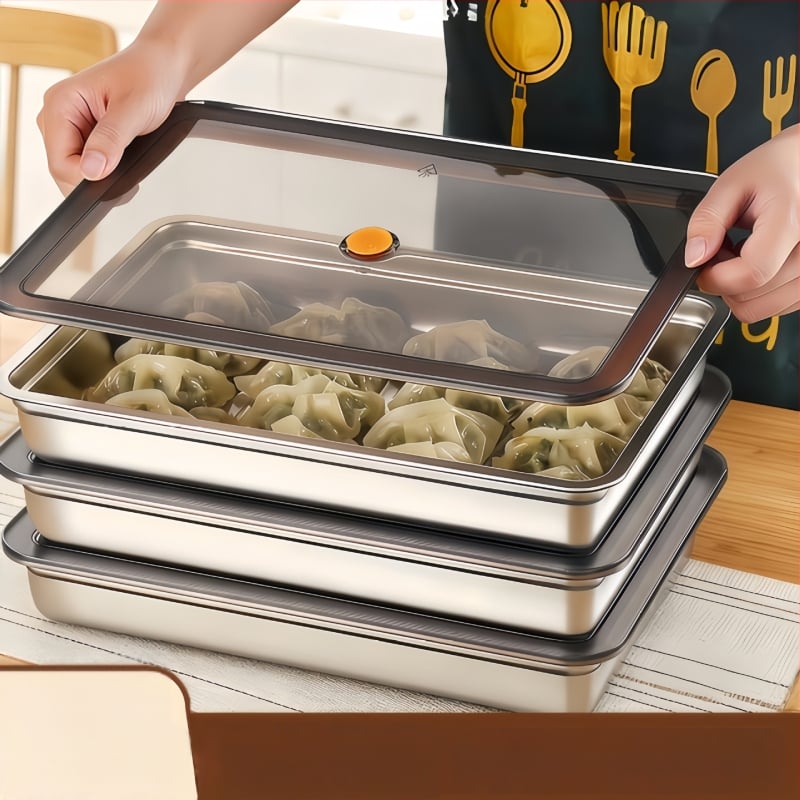 316 nerūdijančio plieno koldūnų laikymo dėžė su dangčiu, daugiafunkcinė šaldytuvo/šaldiklio dėžė, storesnis sandarinimas