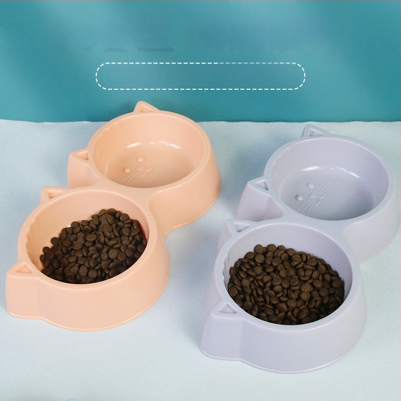 Kaķu dubultā bļoda ēšanai un dzeršanai, anti-apgāšanās, plastmasa, Yunce zīmols