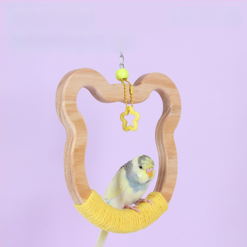 Kabojamas medinės paukščių sūpynių žaislas, medvilninė virvė, prekių ženklas Happy Pet Paradise, tinkamas mažoms paukščių rūšims, kramymui ir žaidimui