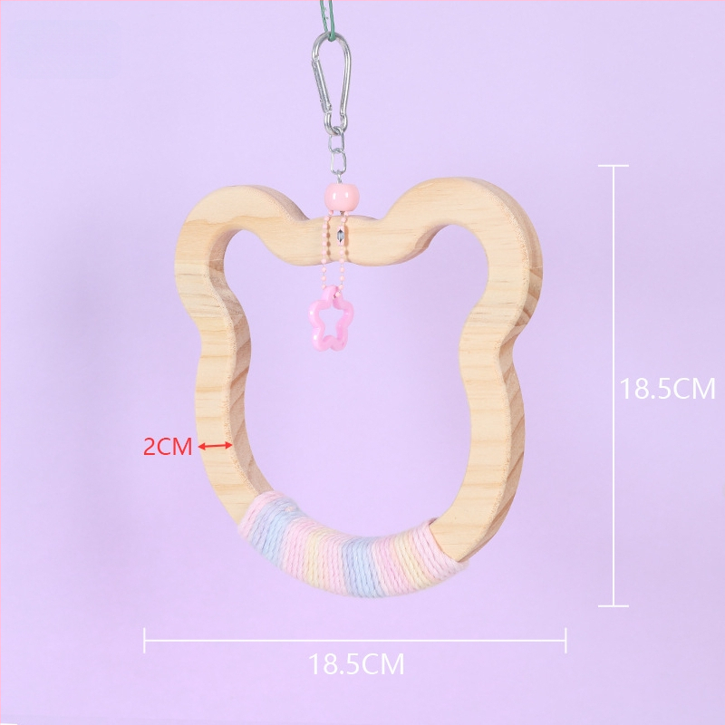 Kabojamas medinės paukščių sūpynių žaislas, medvilninė virvė, prekių ženklas Happy Pet Paradise, tinkamas mažoms paukščių rūšims, kramymui ir žaidimui