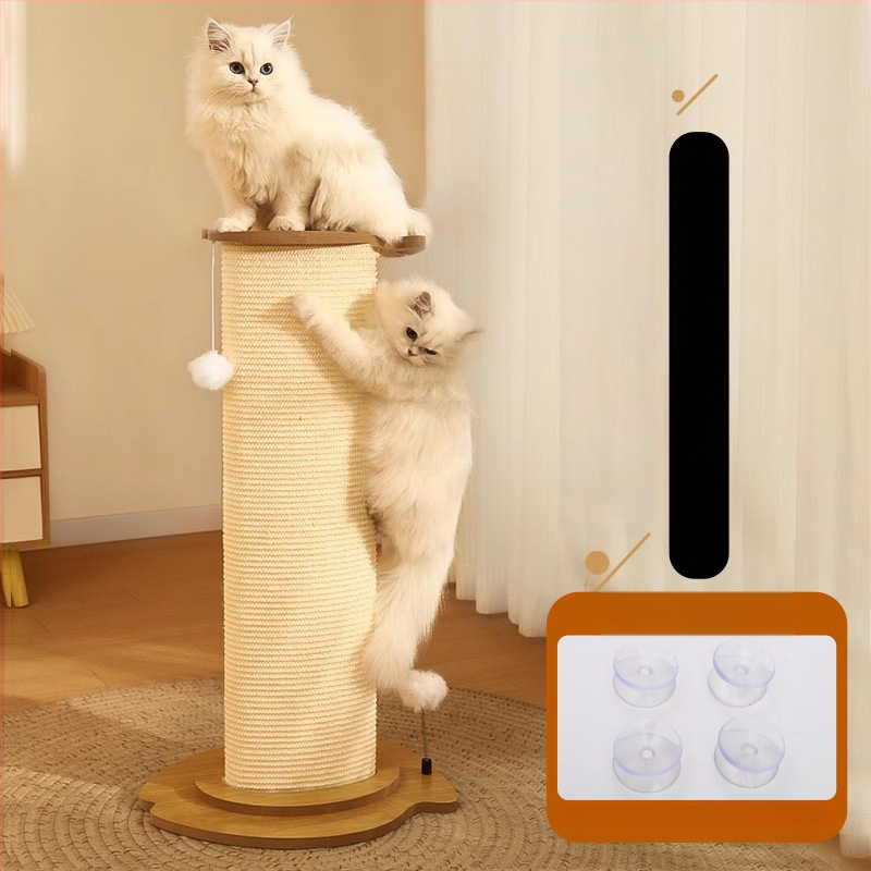 Kaķu skrāpēšanas kolonna ar plāksni, vertikāla sisāla kolonna, integrēta rotaļlieta, izturīga furnētā plāksnes konstrukcija