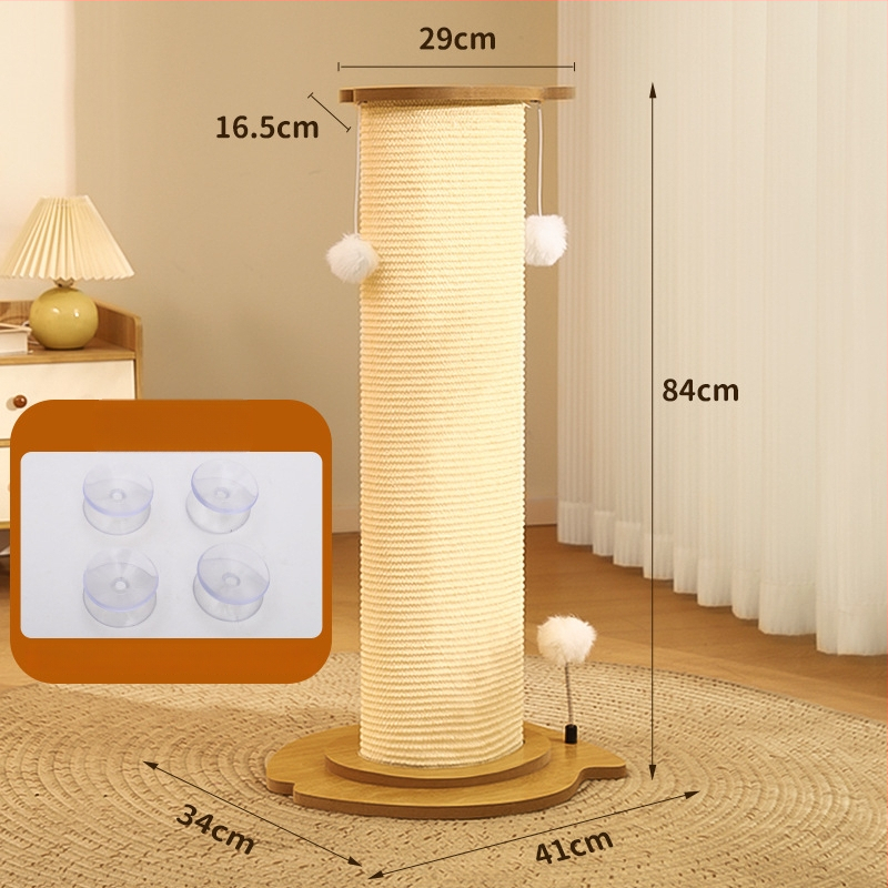 Kaķu skrāpēšanas kolonna ar plāksni, vertikāla sisāla kolonna, integrēta rotaļlieta, izturīga furnētā plāksnes konstrukcija