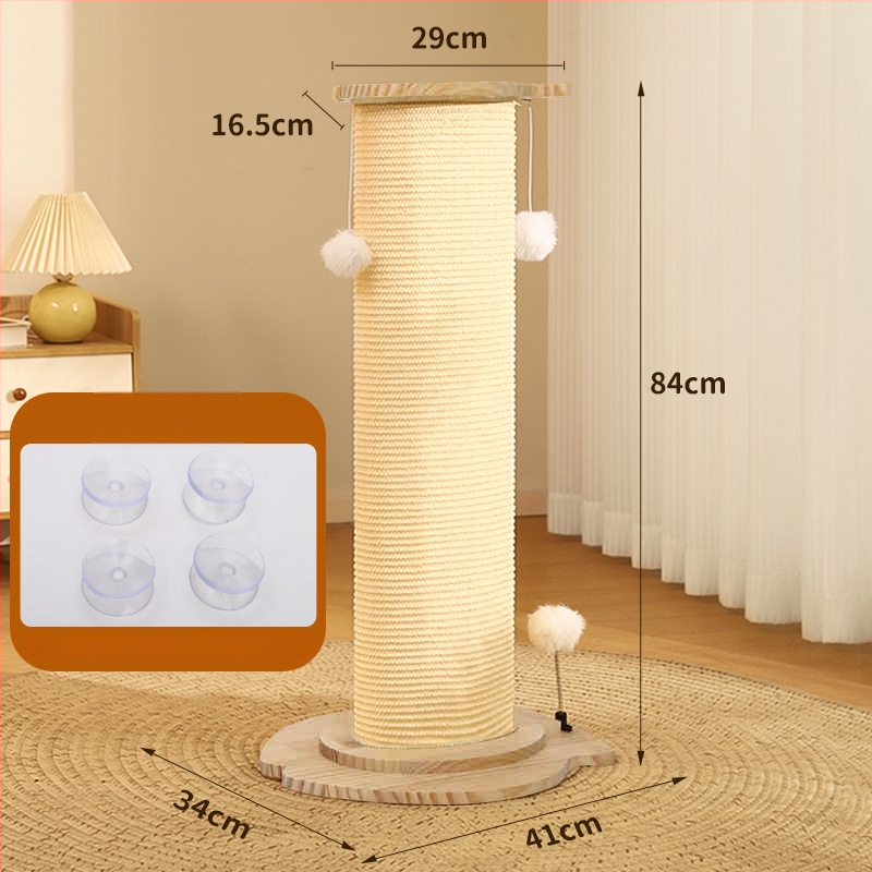 Kaķu skrāpēšanas kolonna ar plāksni, vertikāla sisāla kolonna, integrēta rotaļlieta, izturīga furnētā plāksnes konstrukcija