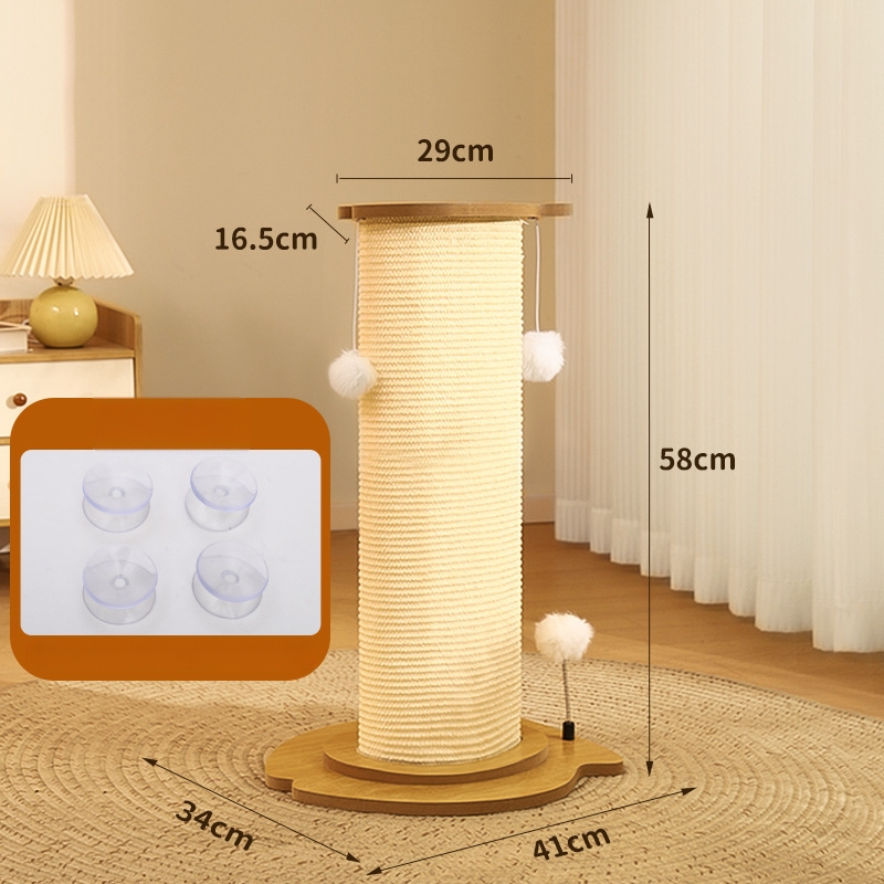 Kaķu skrāpēšanas kolonna ar plāksni, vertikāla sisāla kolonna, integrēta rotaļlieta, izturīga furnētā plāksnes konstrukcija