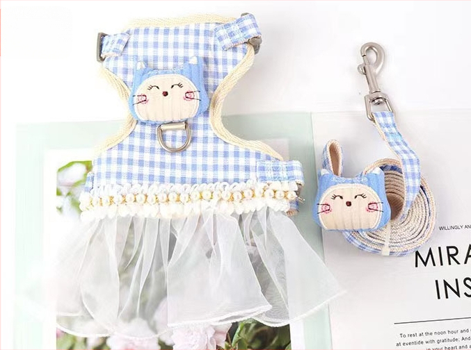 Katės pavadėlio ir apykaklės rinkinys, drobė, ištraukiamas, reguliuojamas