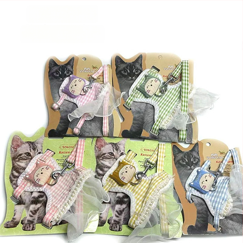 Katės pavadėlio ir apykaklės rinkinys, drobė, ištraukiamas, reguliuojamas