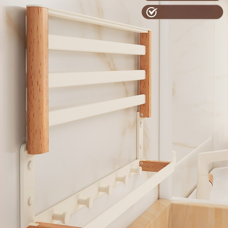 Dviejų lygių sieninis vonios kambario lentyna su rankšluosčių kabykla, aliuminio lydinys, tvirtinimas be perforacijos, saugojimas ir organizavimas