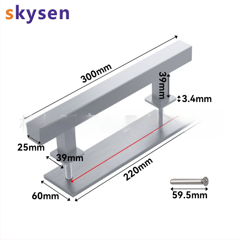 Šarų durų rankenėlė, dvipusė, iš nerūdijančio plieno 304 ir anglies plieno, paviršius: elektrostatinis purškimas ir vielinės tekstūros, skirtas slankiosioms durims
