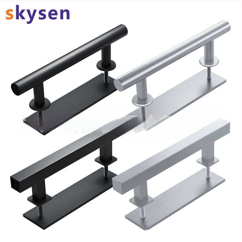 Šarų durų rankenėlė, dvipusė, iš nerūdijančio plieno 304 ir anglies plieno, paviršius: elektrostatinis purškimas ir vielinės tekstūros, skirtas slankiosioms durims