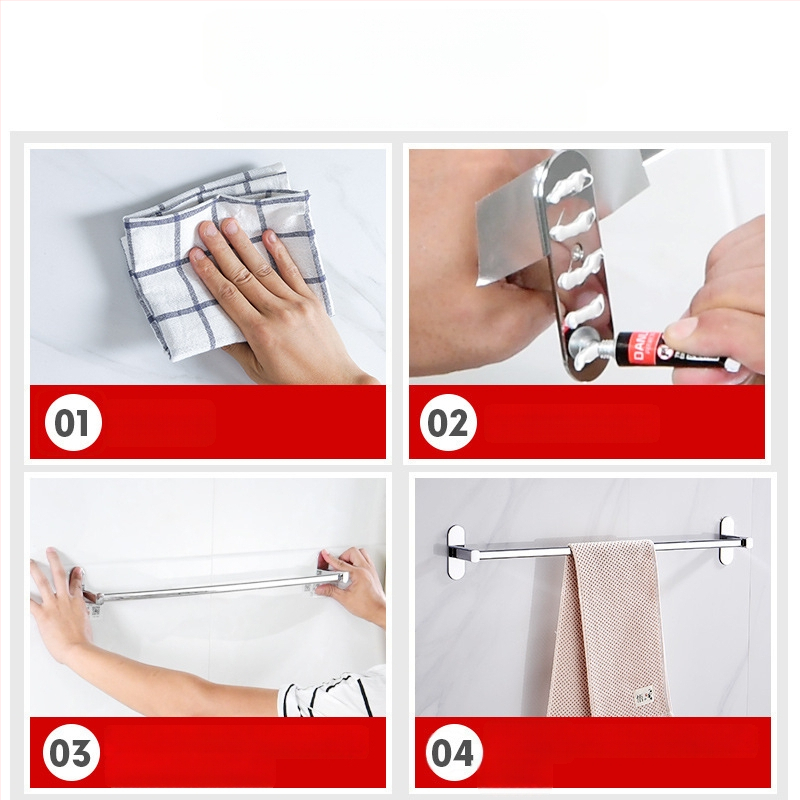 Nerūdijančio plieno rankšluosčių laikiklis, sieninis montavimas, be gręžimo, chromuota danga, su vienu stulpeliu