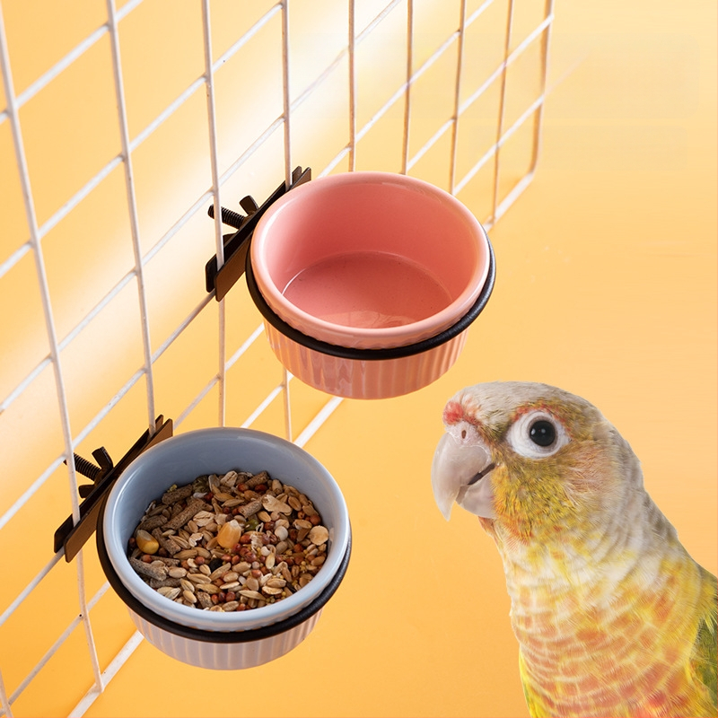 Mini pakabinama keraminė lesyklėlė hamsteriams ir mažiems naminiams gyvūnėliams, keraminė lėkštė ant geležinio stovo, apsauga nuo apvertimo, prekinis ženklas Shuo ni