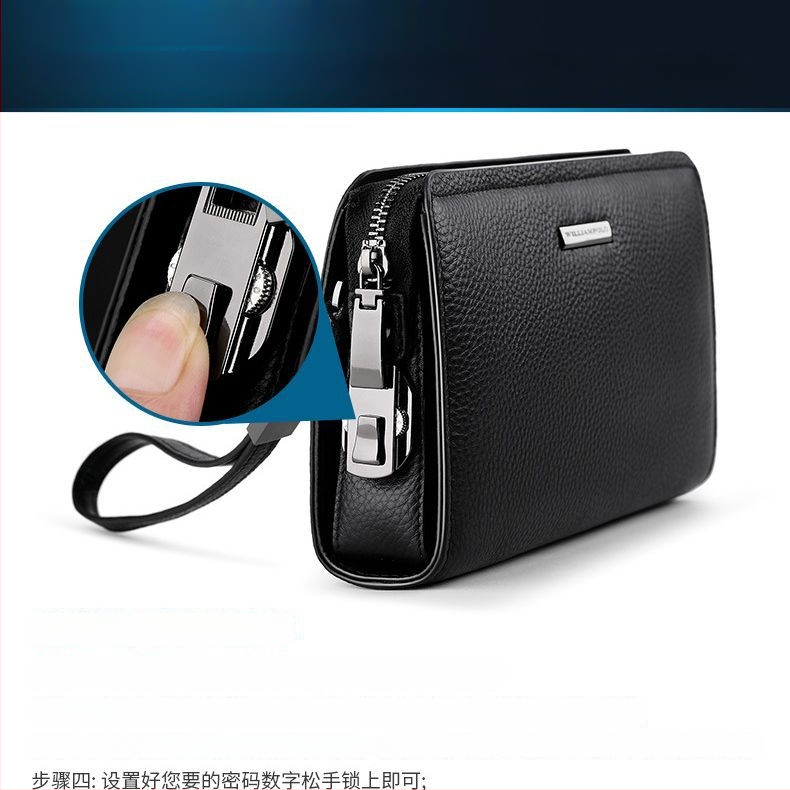 Vyrų kluchtinė rankinė - tikra oda, slaptažodžiu užraktas, pirmojo sluoksnio karvės oda, verslo kelionė stilai, didelė talpa