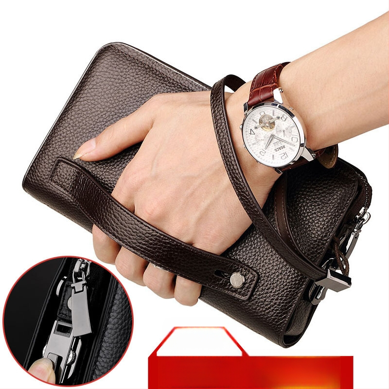 Vyrų kluchtinė rankinė - tikra oda, slaptažodžiu užraktas, pirmojo sluoksnio karvės oda, verslo kelionė stilai, didelė talpa