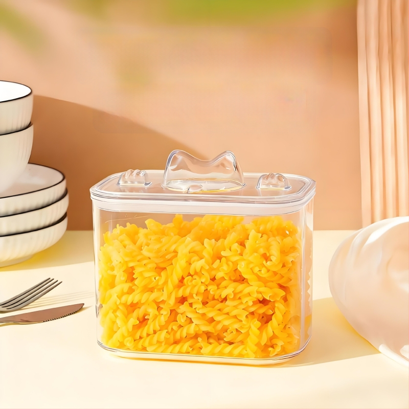 PET plastikinė maisto laikymo dėžė šunų ir kačių maistui – sandari, skaidri, namų naudojimui, talpa 1–2 l