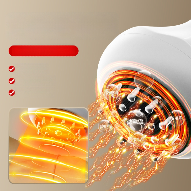 Meridiānu masāžas ierīce ar vibrāciju un apkuri, modelis pk6103; uzlādes baterija; piemērots kaklam, mugurai, viduklim, kājām un augšējai rokai; vadība ar pogu; svars 300 g; iekļautas instrukcijas un ēteriskās eļļas