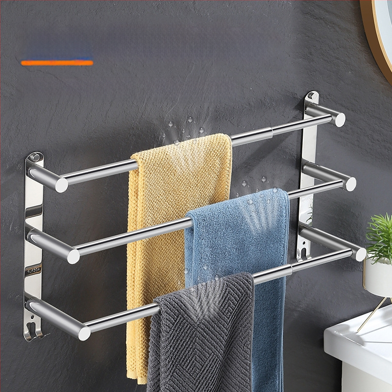 Nerūdijančio plieno sieninis rankšluosčių laikiklis ištraukiamas, su trim lygiais, plonas poliravimas, apkrova 25 kg