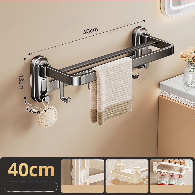 Laikiklis rankšluosčiams su siurbimo laikikliu, sieninis be gręžimo vonios kambariui, ABS + anglies plienas, 10 kg apkrova, vienos stabs, lengvas prabangos stilius