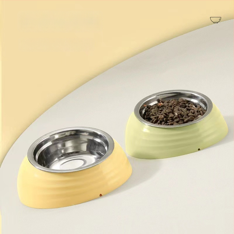 Kaķu barošanas bļoda no plastmasas un nerūsējošā tērauda, slīps mala kakla aizsardzībai, zīmols Qichong