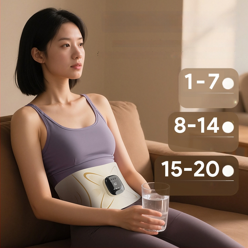 Juosmens masažuoklis su EMS impulsais, mikro srovės šildymas, vibracija ir karštas suspaudimas, 4 masažo galvutės, baterijų maitinimas YM-03