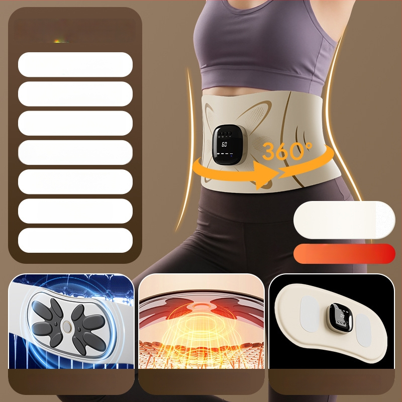 Juosmens masažuoklis su EMS impulsais, mikro srovės šildymas, vibracija ir karštas suspaudimas, 4 masažo galvutės, baterijų maitinimas YM-03