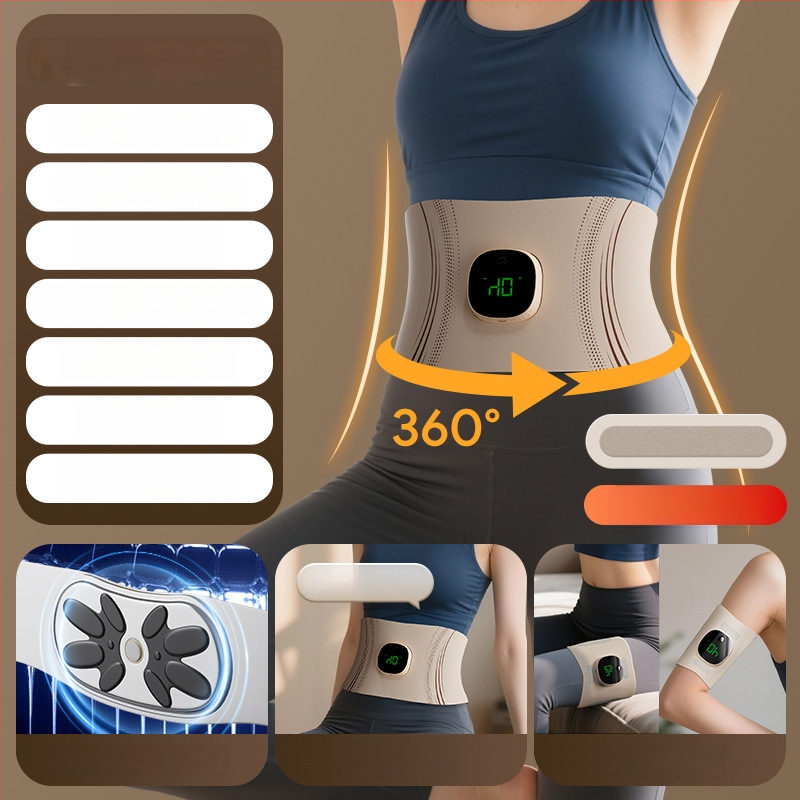 Juosmens masažuoklis su EMS impulsais, mikro srovės šildymas, vibracija ir karštas suspaudimas, 4 masažo galvutės, baterijų maitinimas YM-03