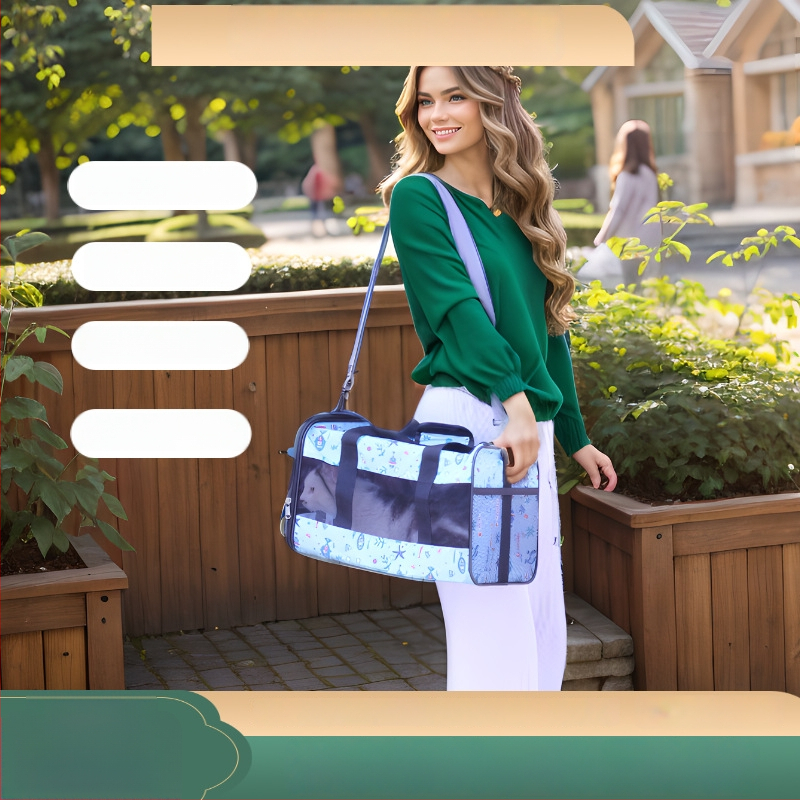 Spausdinta nešiojama naminių gyvūnų krepšys kačiukams ir šunims, kvėpuojanti pečių rankinė, poliesteris, talpa iki 7,5 kg, karikatūrinis dizainas, kodas N2zb2asg