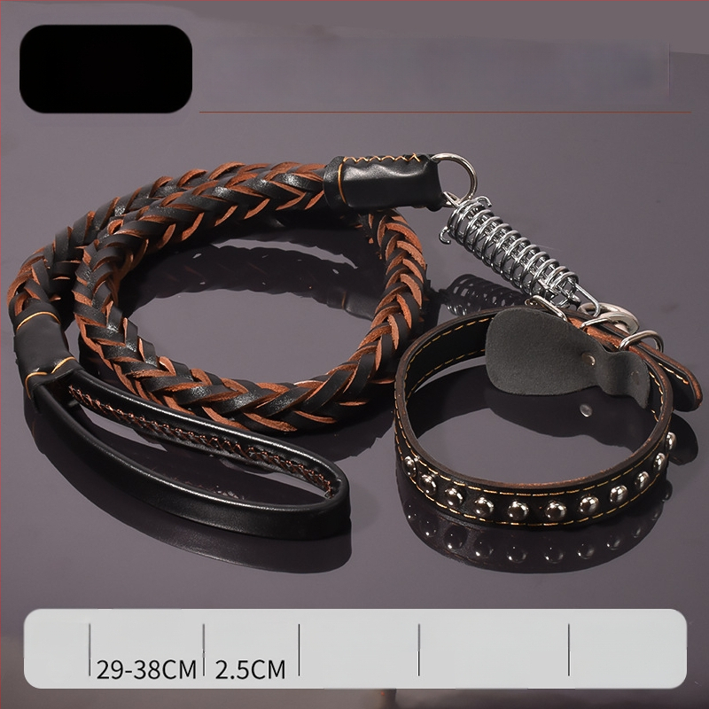 Karvės odos šunų pavadėlis vidutinio ir didelio dydžio šunims, tinkamas Auksiniam retriveriui ir Vokiečių aviganiui