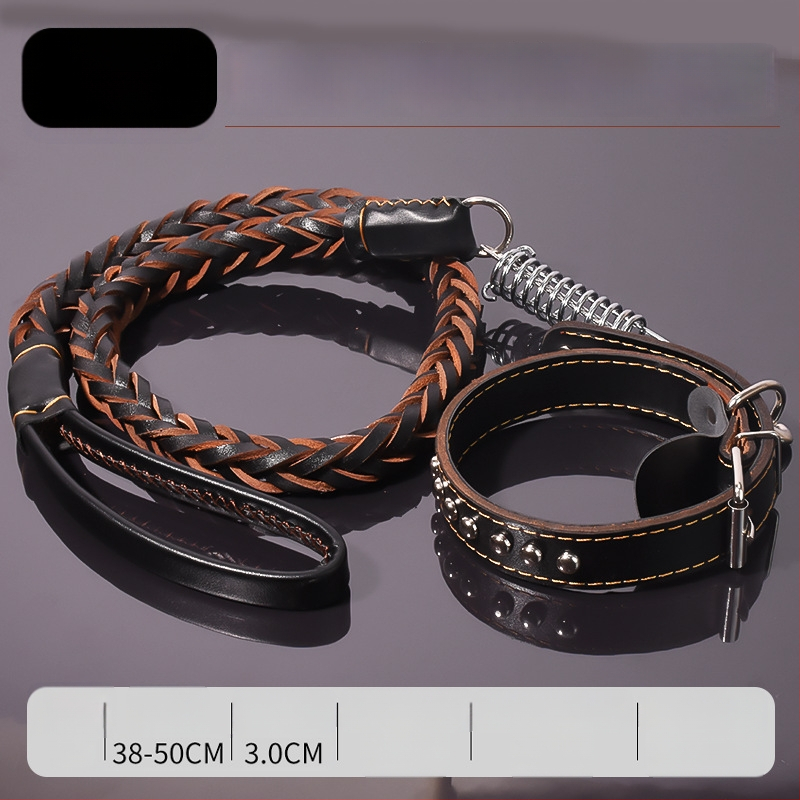 Karvės odos šunų pavadėlis vidutinio ir didelio dydžio šunims, tinkamas Auksiniam retriveriui ir Vokiečių aviganiui