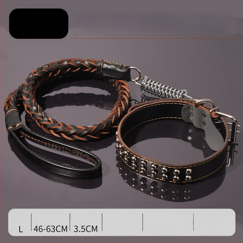 Karvės odos šunų pavadėlis vidutinio ir didelio dydžio šunims, tinkamas Auksiniam retriveriui ir Vokiečių aviganiui