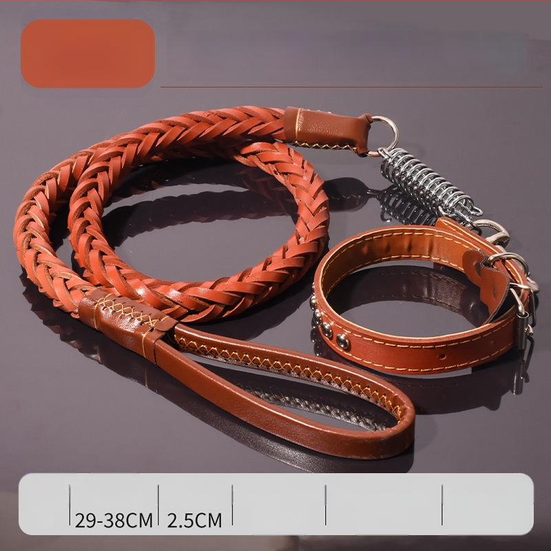 Karvės odos šunų pavadėlis vidutinio ir didelio dydžio šunims, tinkamas Auksiniam retriveriui ir Vokiečių aviganiui