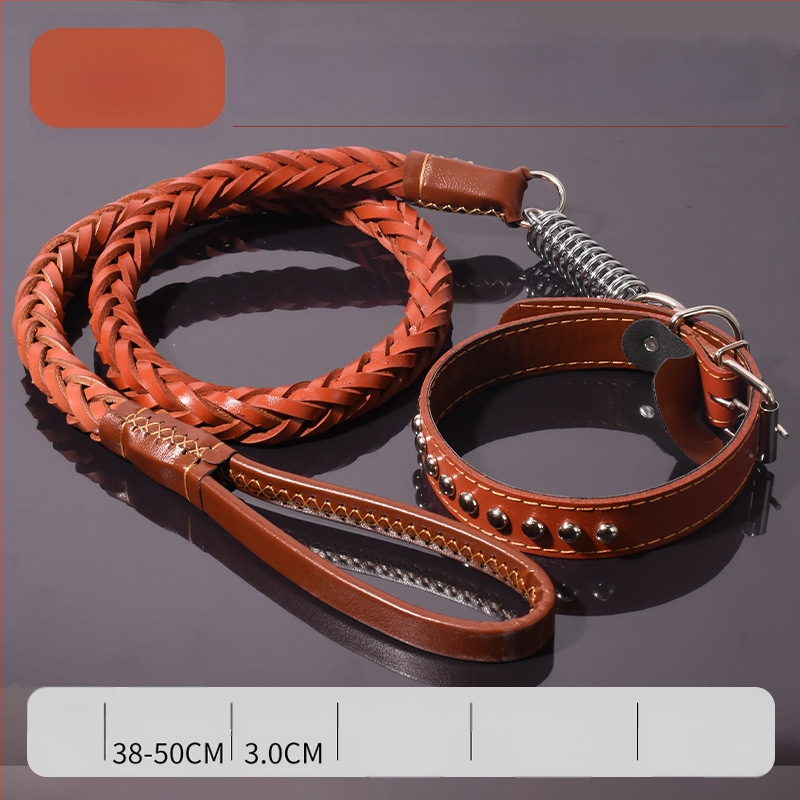 Karvės odos šunų pavadėlis vidutinio ir didelio dydžio šunims, tinkamas Auksiniam retriveriui ir Vokiečių aviganiui