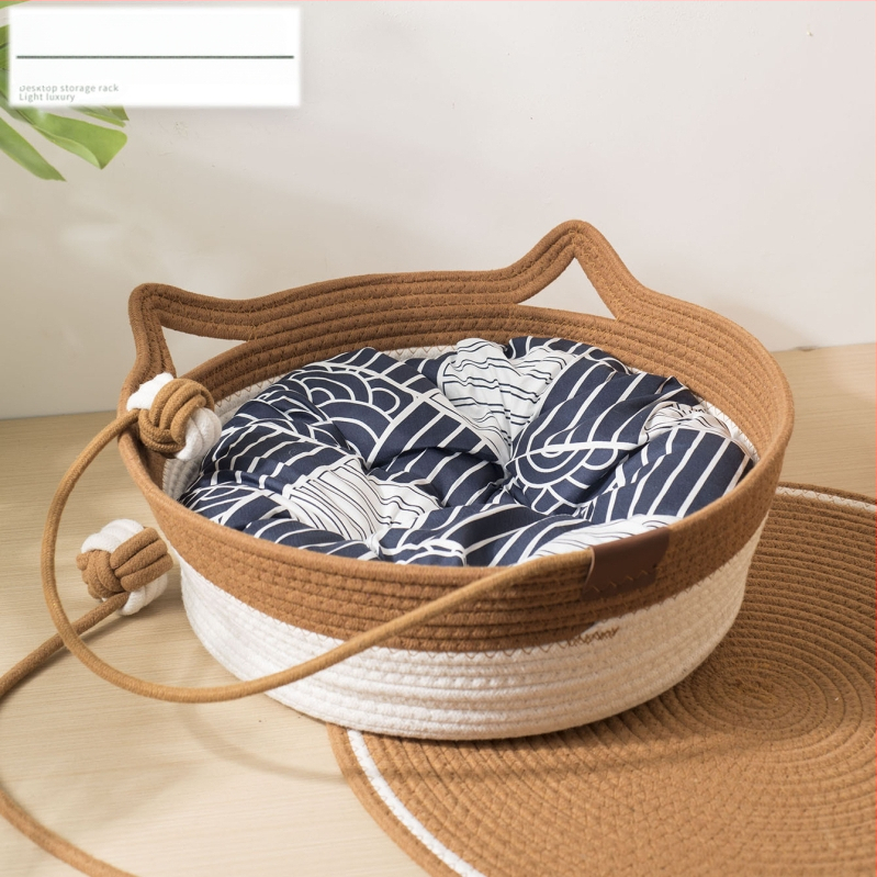 Kaķu ligzda no kokvilnas auklām — kaķiem, mājdzīvnieku ligzda