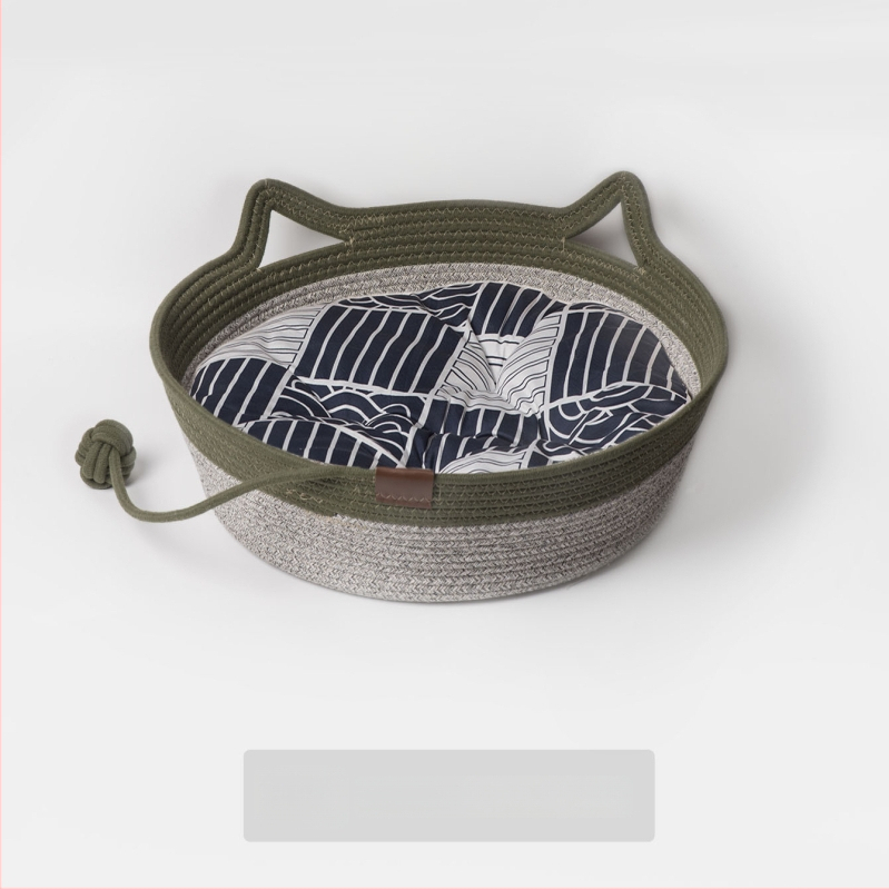 Kaķu ligzda no kokvilnas auklām — kaķiem, mājdzīvnieku ligzda